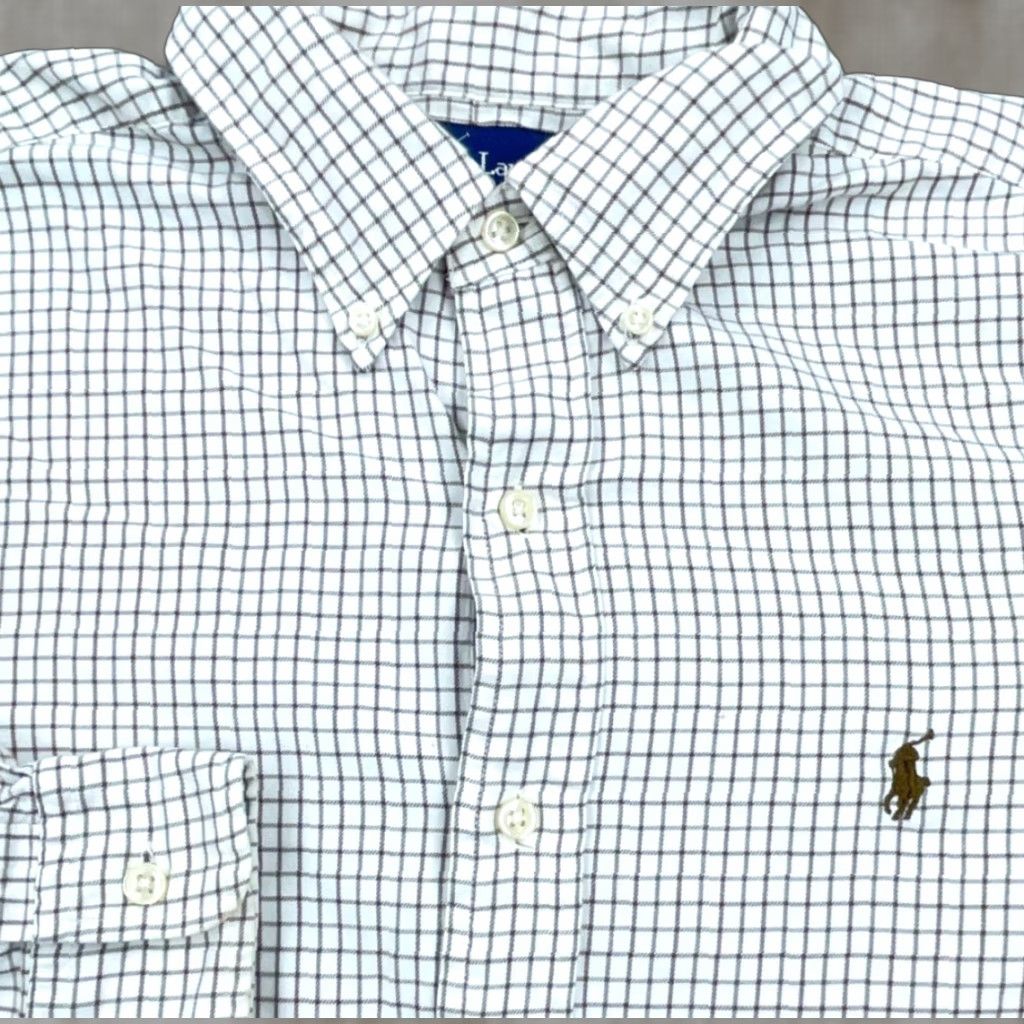 Ralph Lauren Ralph Lauren Shirt Men Large White Brown Button Up Classic Fit Grid Check Dress Mens Size 46R - 1 Thumbnail