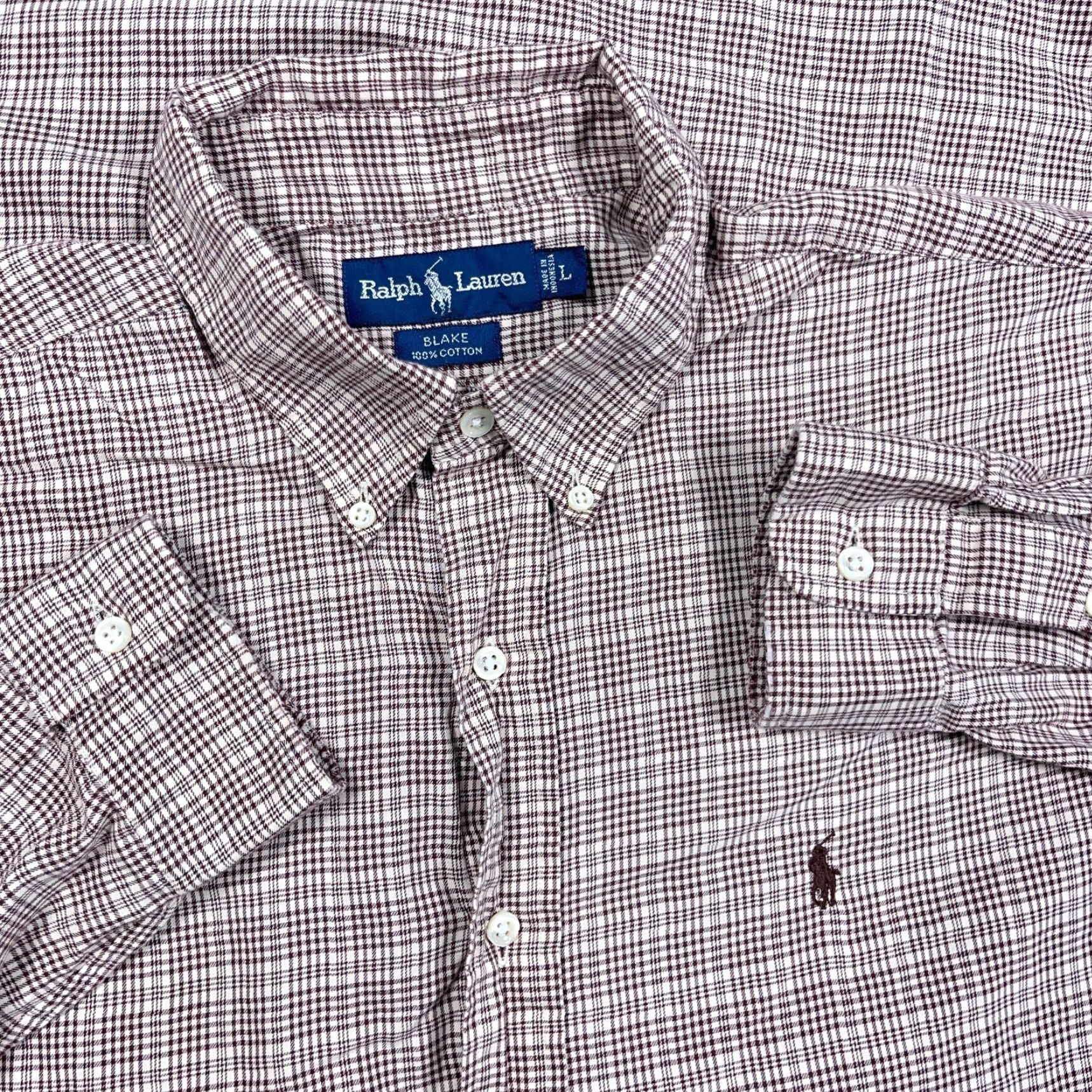 Ralph Lauren Ralph Lauren Button-Up Shirt Men Large Brown Houndstooth Plaid Blake Dress Casual Workwear Button-Front Long Sleeve Cotton Size 42R - 2 Thumbnail