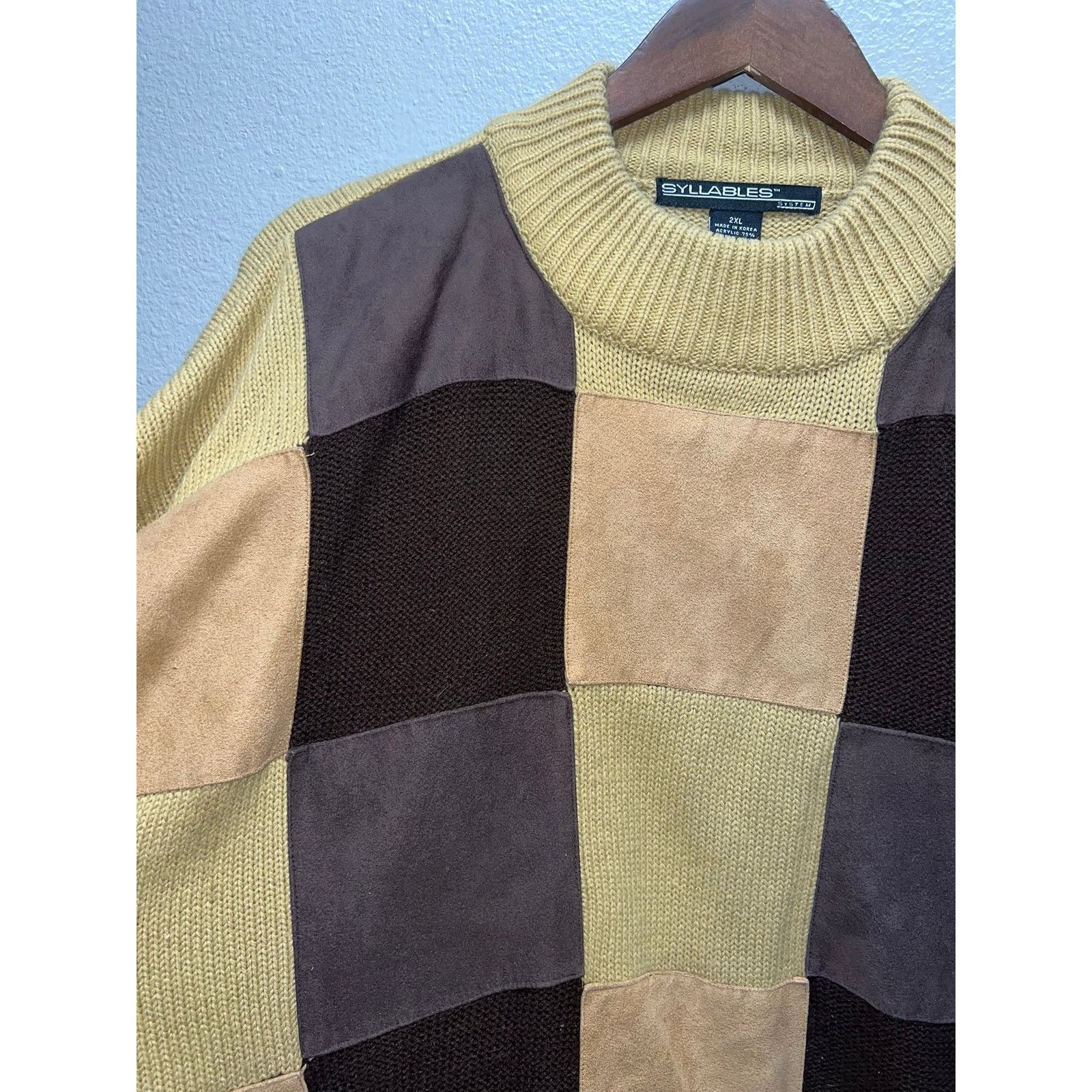 Vintage Vintage Syllables System Sweater Brown Beigh Patchwork VTG 2 Size US XXL / EU 58 / 5 - 2 Thumbnail