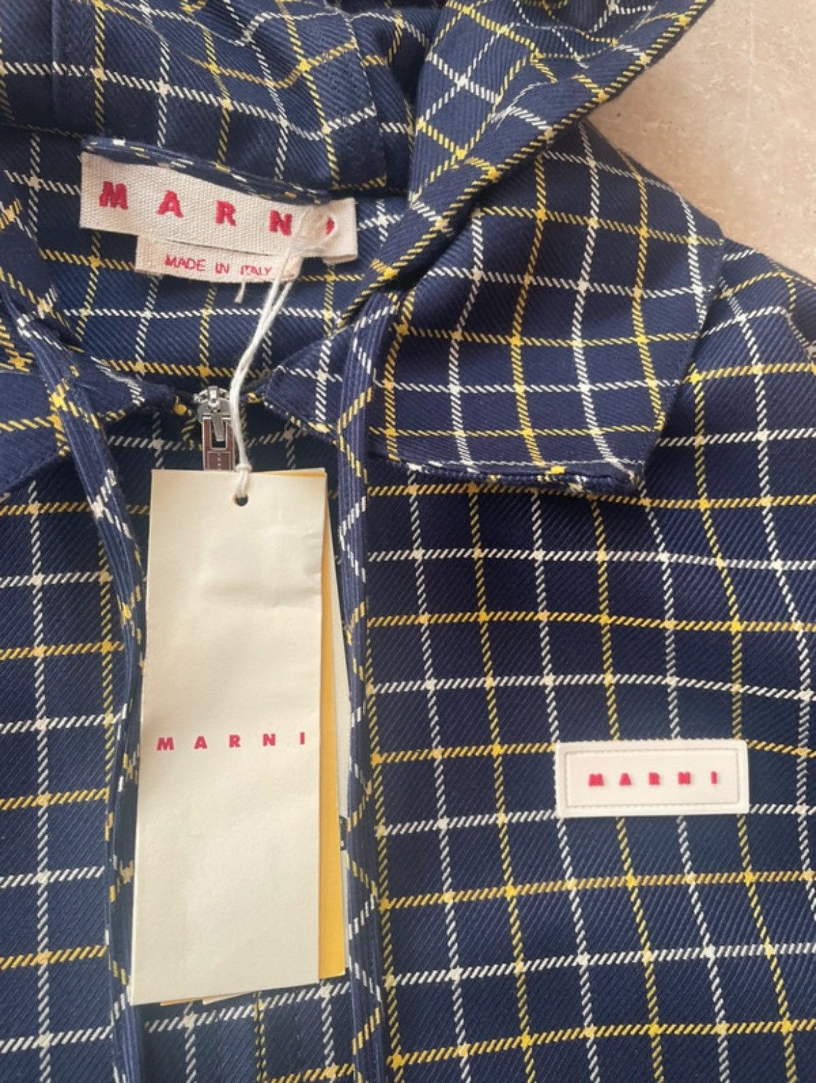 Marni Marni Wool Cotton Checked Navy Blue Hooded Zip Up Jacket Size US M / EU 48-50 / 2 - 4 Thumbnail