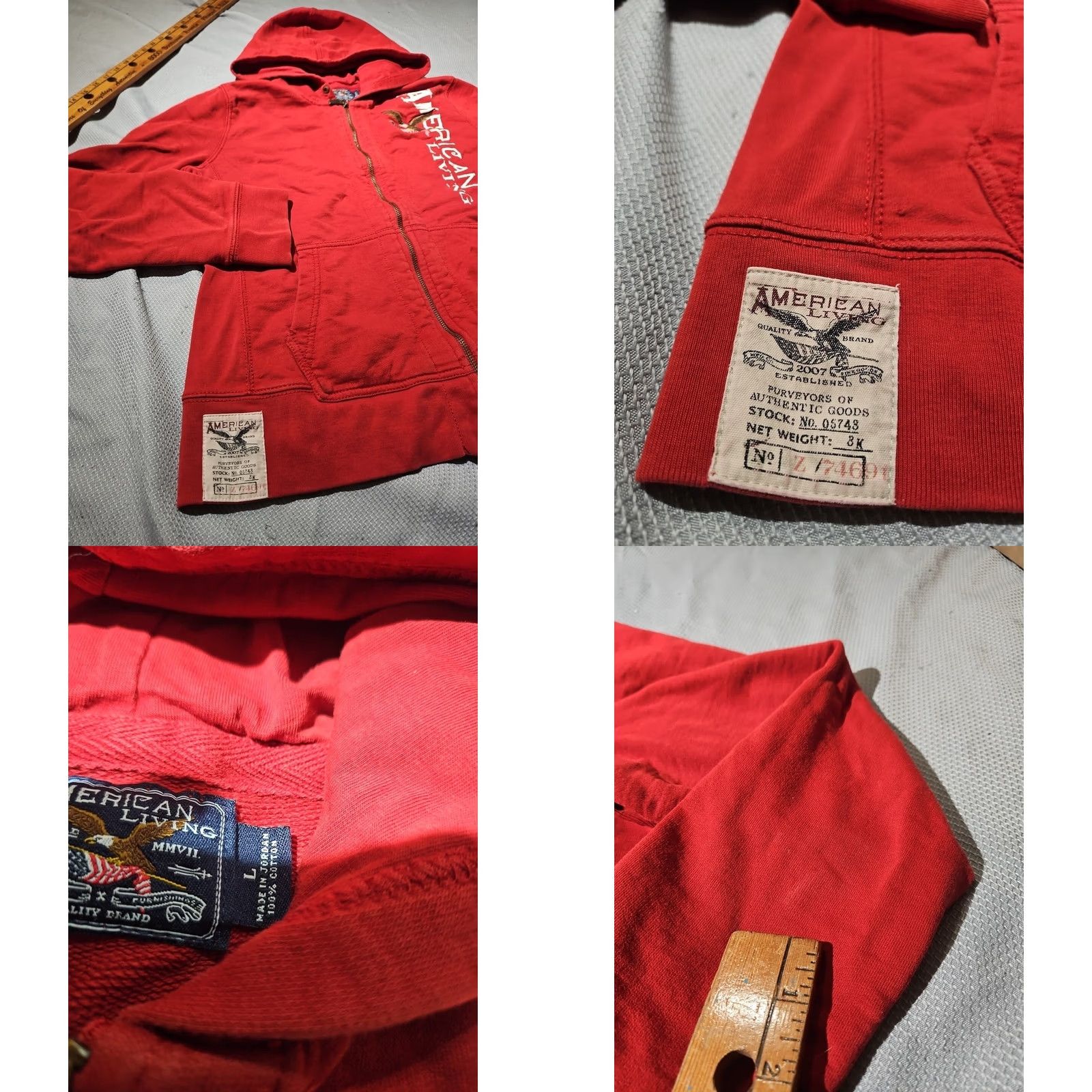 American Eagle Outfitters VINTAGE American Eagle Hoodie Mens Large Red Spellout Full Zip Embroidered Y2K Size US L / EU 52-54 / 3 - 8 Thumbnail