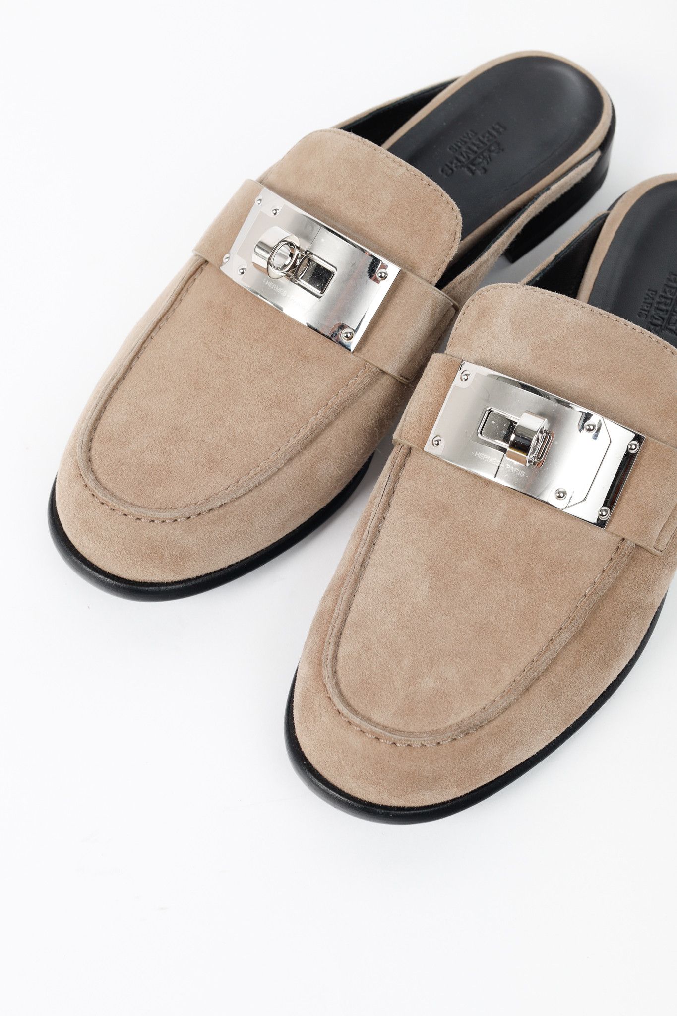 Hermes Hermes Lota Beige Sable Suede Kelly-Buckle Mules Size US 9 / IT 39 - 7 Thumbnail
