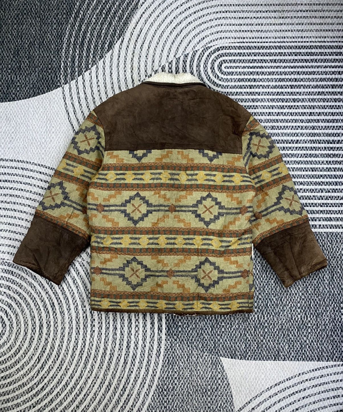 Vintage 🔥Vintage Neon Half Leather Navajo Wool Sherpa Lined Jacket Size US L / EU 52-54 / 3 - 2 Thumbnail