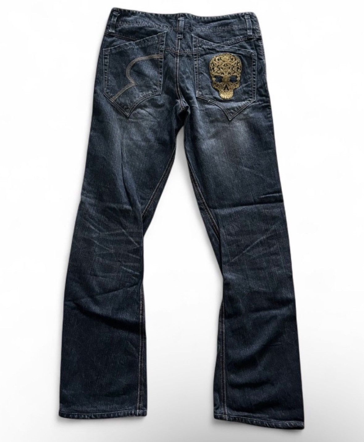 Obelisk Obelisk Distressed Bootcut Skull Jeans Size US 30 / EU 46 - 2 Thumbnail