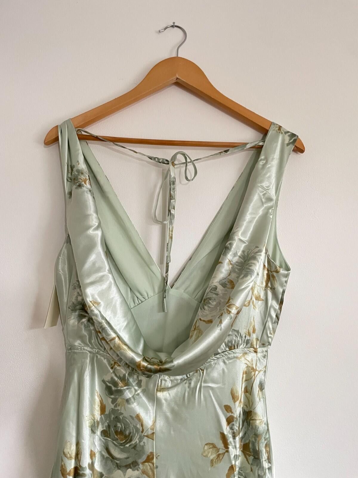 Other Thirty Thirty LA Sage Green Satin Floral Midi Dress BNWT Size M / US 6-8 / IT 42-44 - 6 Thumbnail