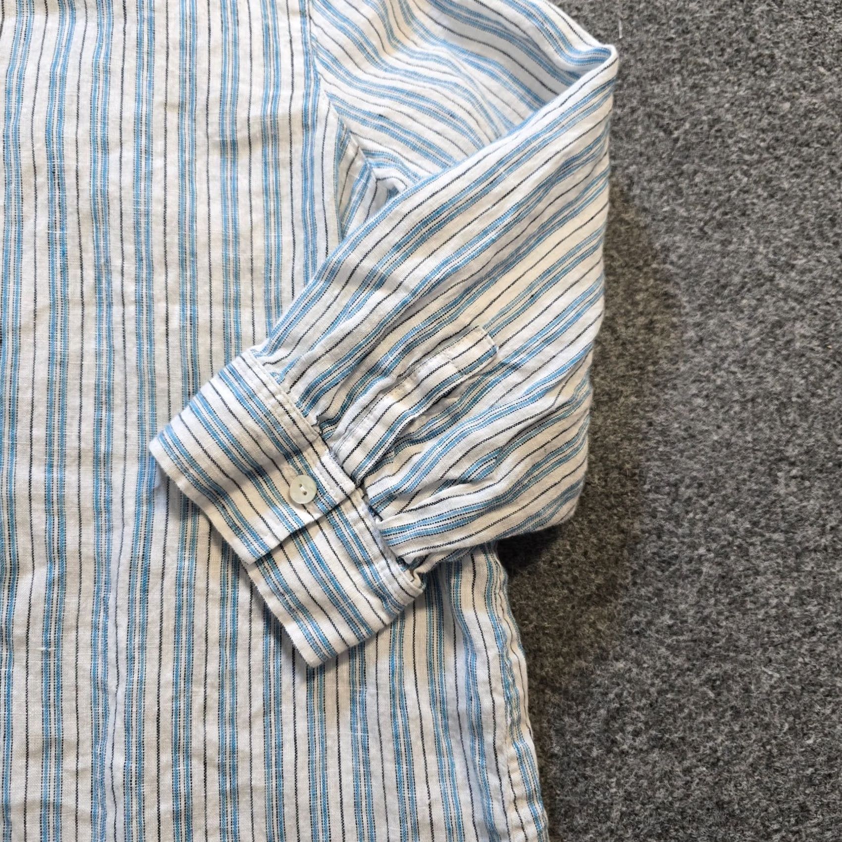 J. Jill J. Jill Blouse Womens Medium Blue Striped Linen Button Long Sleeve Collared Shirt Size M / US 6-8 / IT 42-44 - 4 Thumbnail