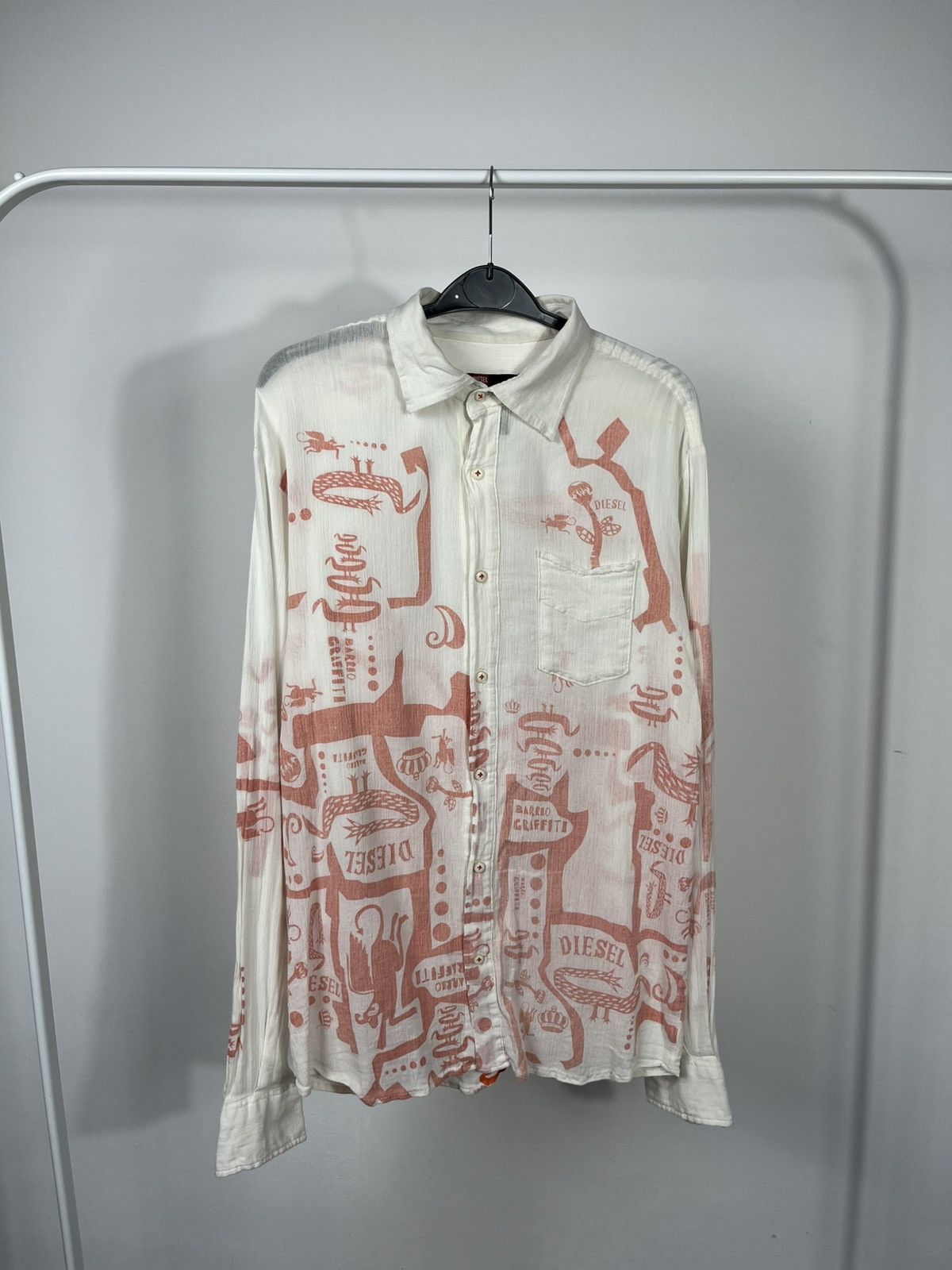 Diesel Diesel Lightweight Cotton Graphic Shirt White Pink Size L Size US L / EU 52-54 / 3 - 1 Thumbnail