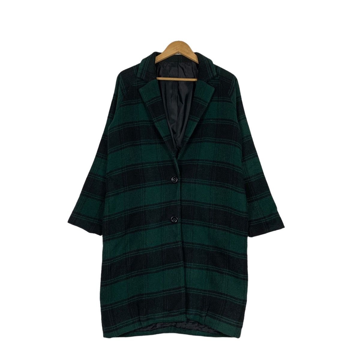 Japanese Brand WORLD WIDE LOVE Green Black Checked Wool Long Coat #1130-C52 Size S / US 4 / IT 40 - 1 Thumbnail