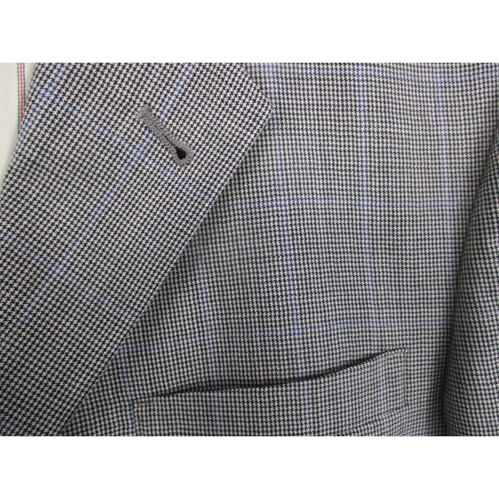 Tommy Hilfiger VINTAGE Tommy Hilfiger Mens Blazer Sport Coat Houndstooth Windowpane Gray 90s Made USA 3-Button Notch Lapel Regular 2 Piece Size 46R - 2 Thumbnail