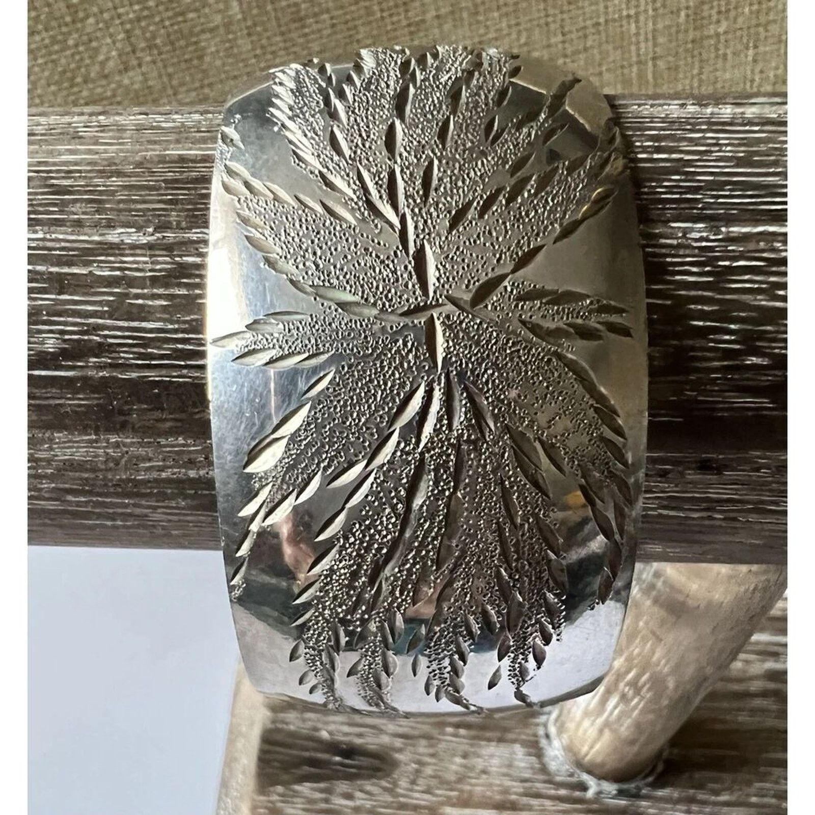 Other Cuff Etched Wide Silver Tone Adjustable Bracelet Size ONE SIZE - 6 Thumbnail