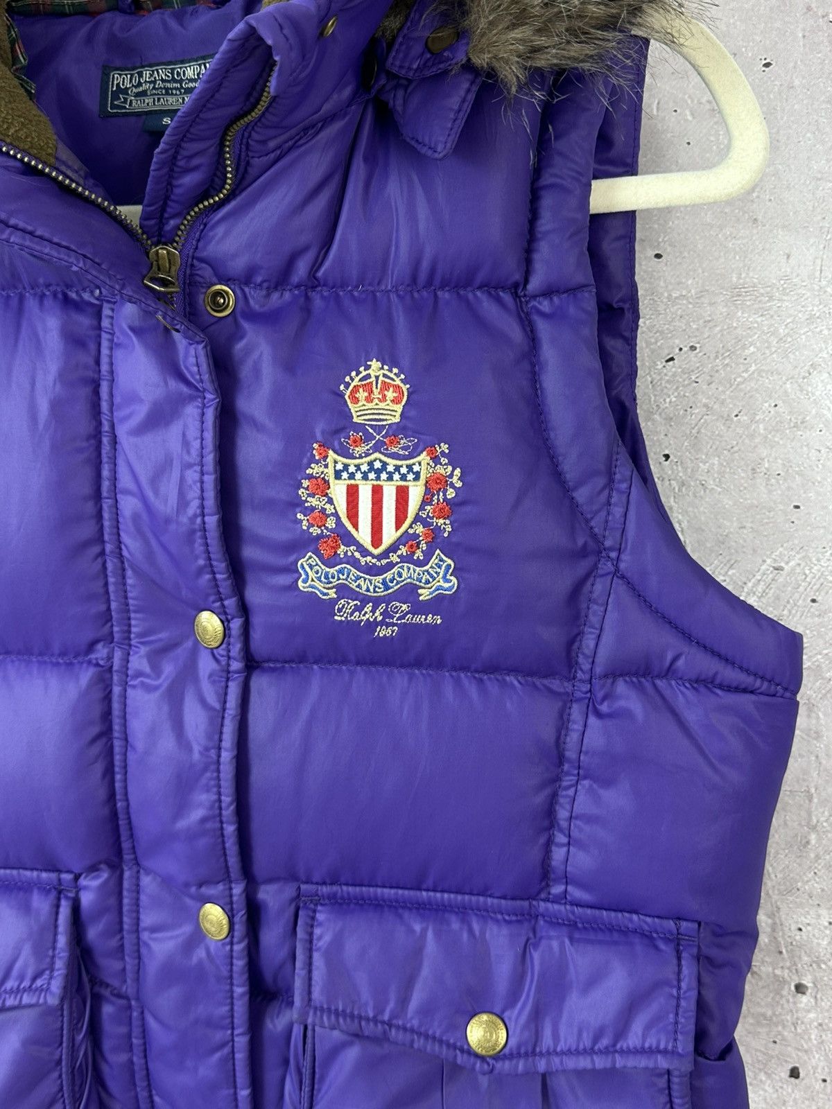 Vintage Polo Ralph Lauren Puffer Down Women's Vest with Fur