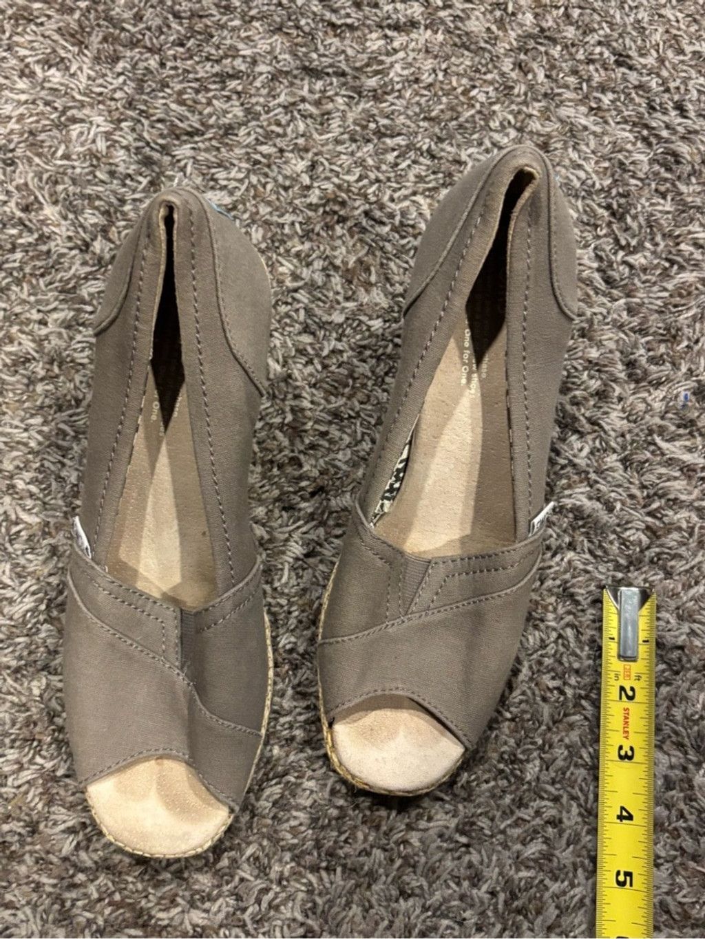 Toms Toms Taupe Canvas Espadrille Wedge Peep-Toe Size US 9 / IT 39 - 2 Thumbnail