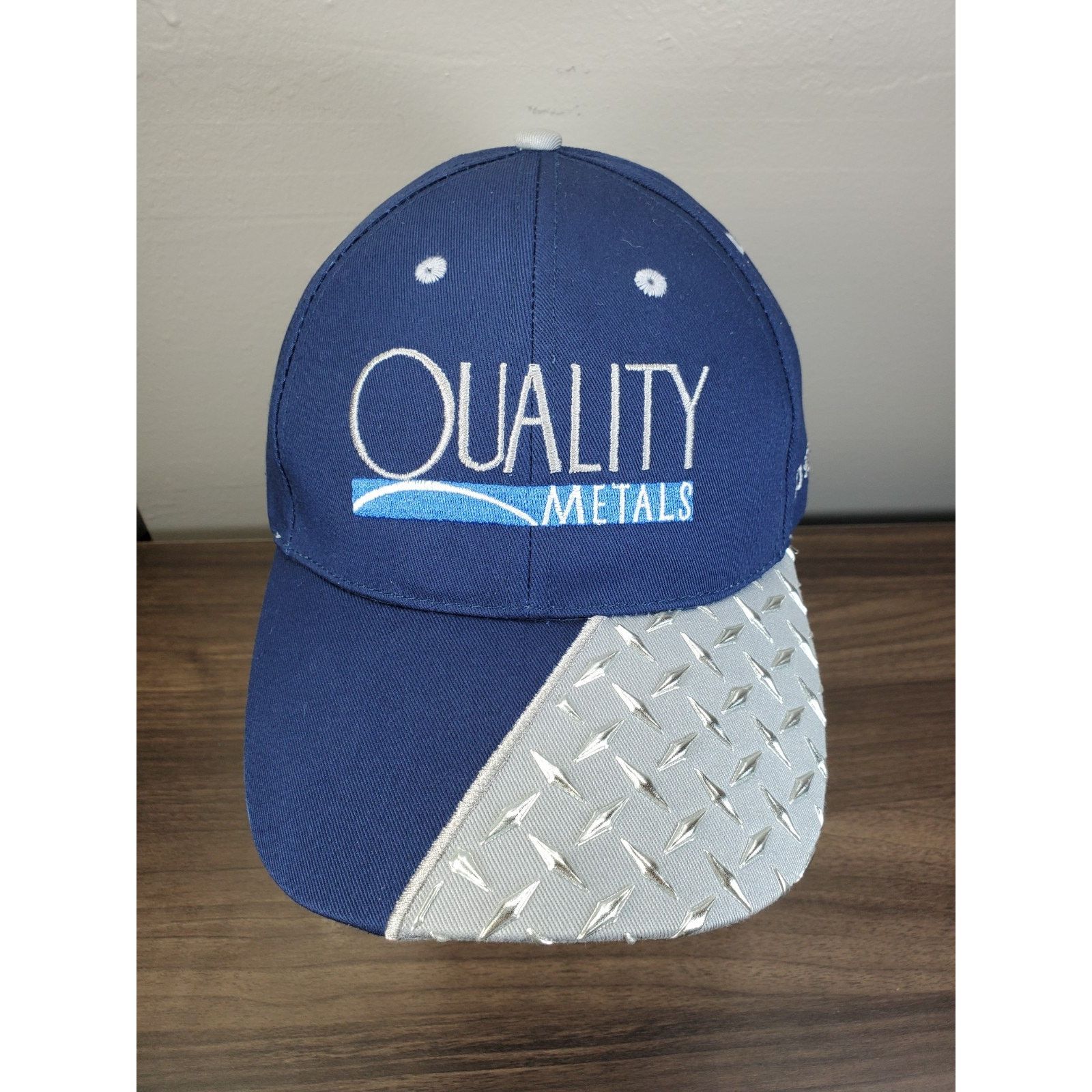 Vintage QUALITY METALS Hat Diamond Plate Baseball Cap Blue & Chrome Size ONE SIZE - 2 Thumbnail