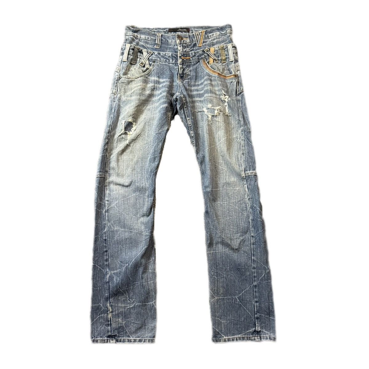 If Six Was Nine 🇯🇵🔥 Y2k Japanese Seditionaries Double Waist Ripped Denim Size US 31 - 2 Thumbnail