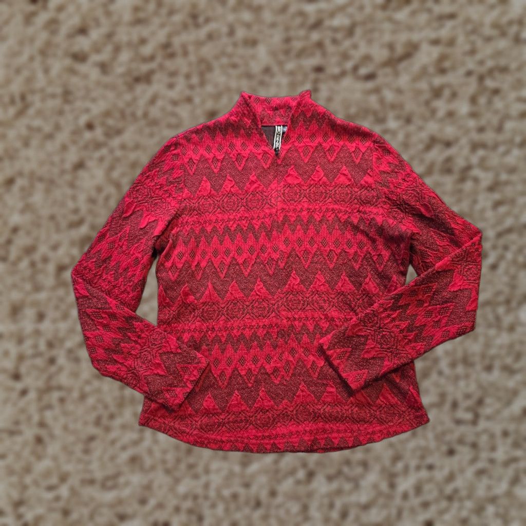 Layer 8 Snoskins Top Women Size Large Red Knit 1/4 Zip Stretchy Long Sleeve Layer Casual Shirt Size L / US 10 / IT 46 - 1 Thumbnail