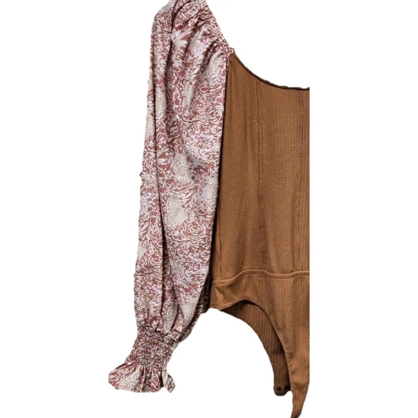 Vintage Promesa Boho Peasant Bodysuit Blouse Womens Size Medium Long Sleeve Floral Brown Balloon Sleeve Size M / US 6-8 / IT 42-44 - 5 Thumbnail