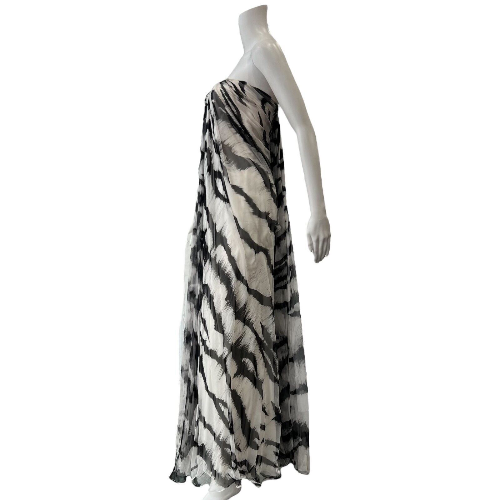 Alexander McQueen $6200 Black White Strapless Pleated Silk Long Dress Size S / US 4 / IT 40 - 3 Thumbnail
