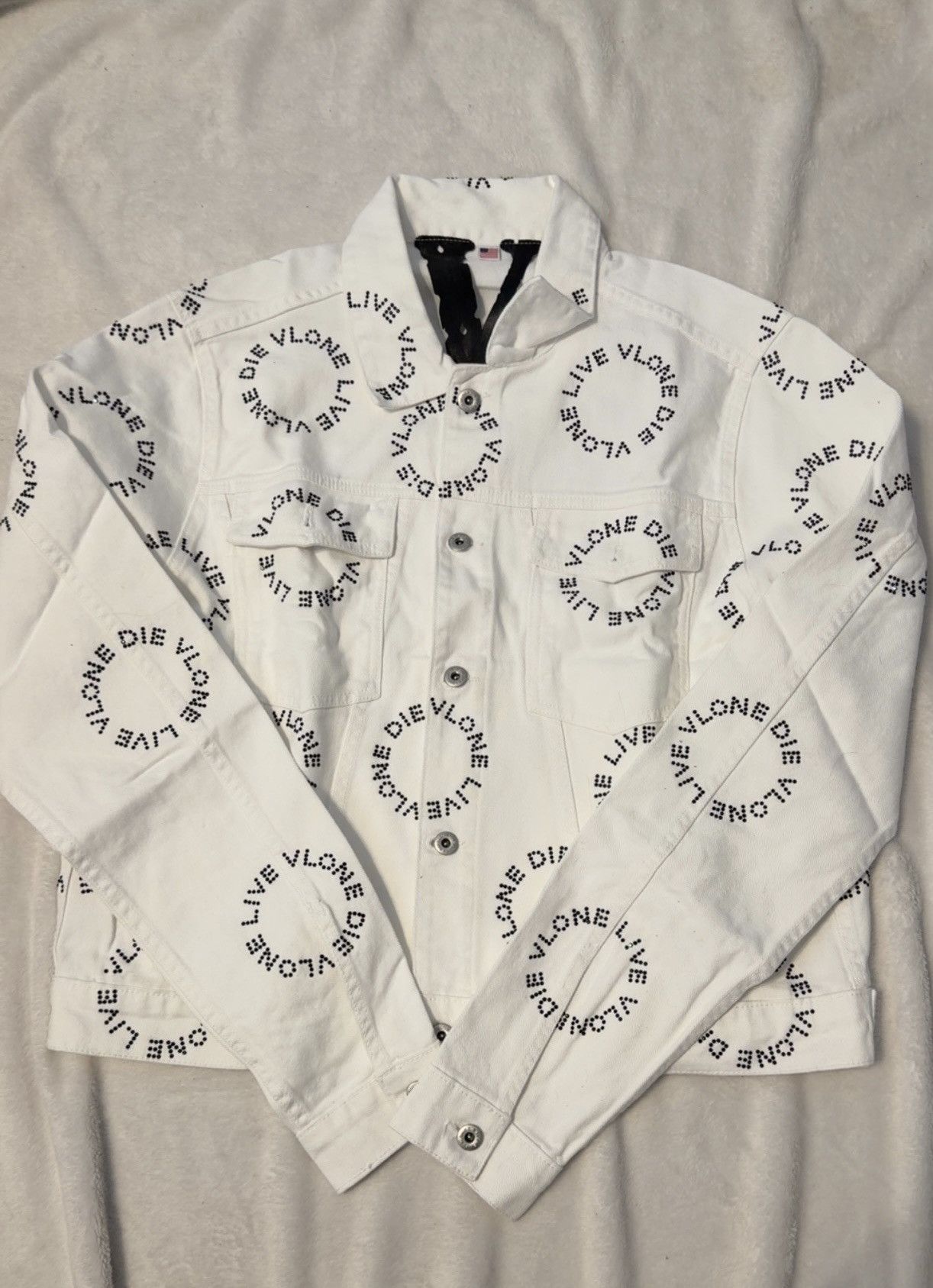 Vlone Black Rhinestone White Denim Jacket