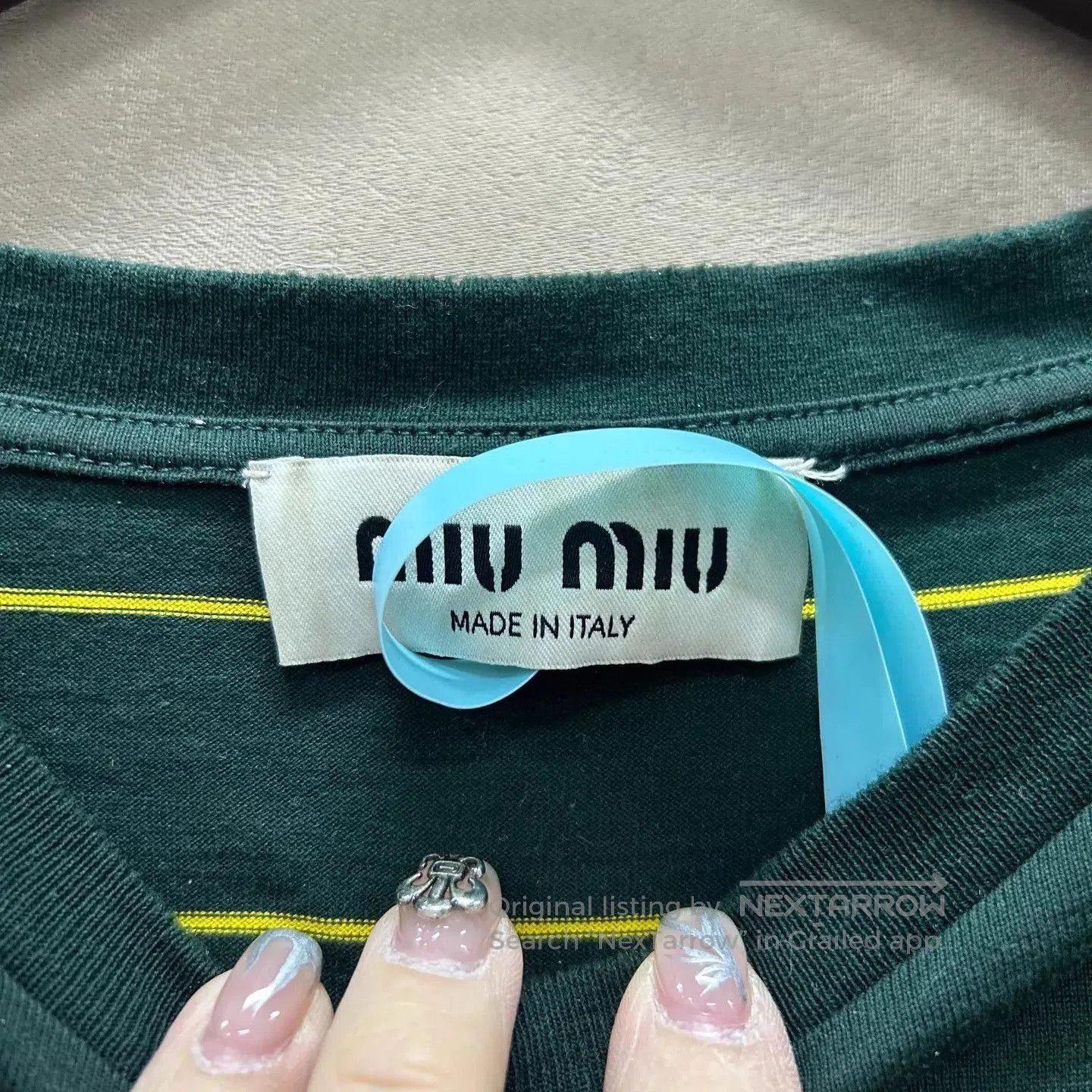 Miu Miu Green Striped Long-Sleeve Shirt with Chest Pocket. Size US M / EU 48-50 / 2 - 4 Thumbnail