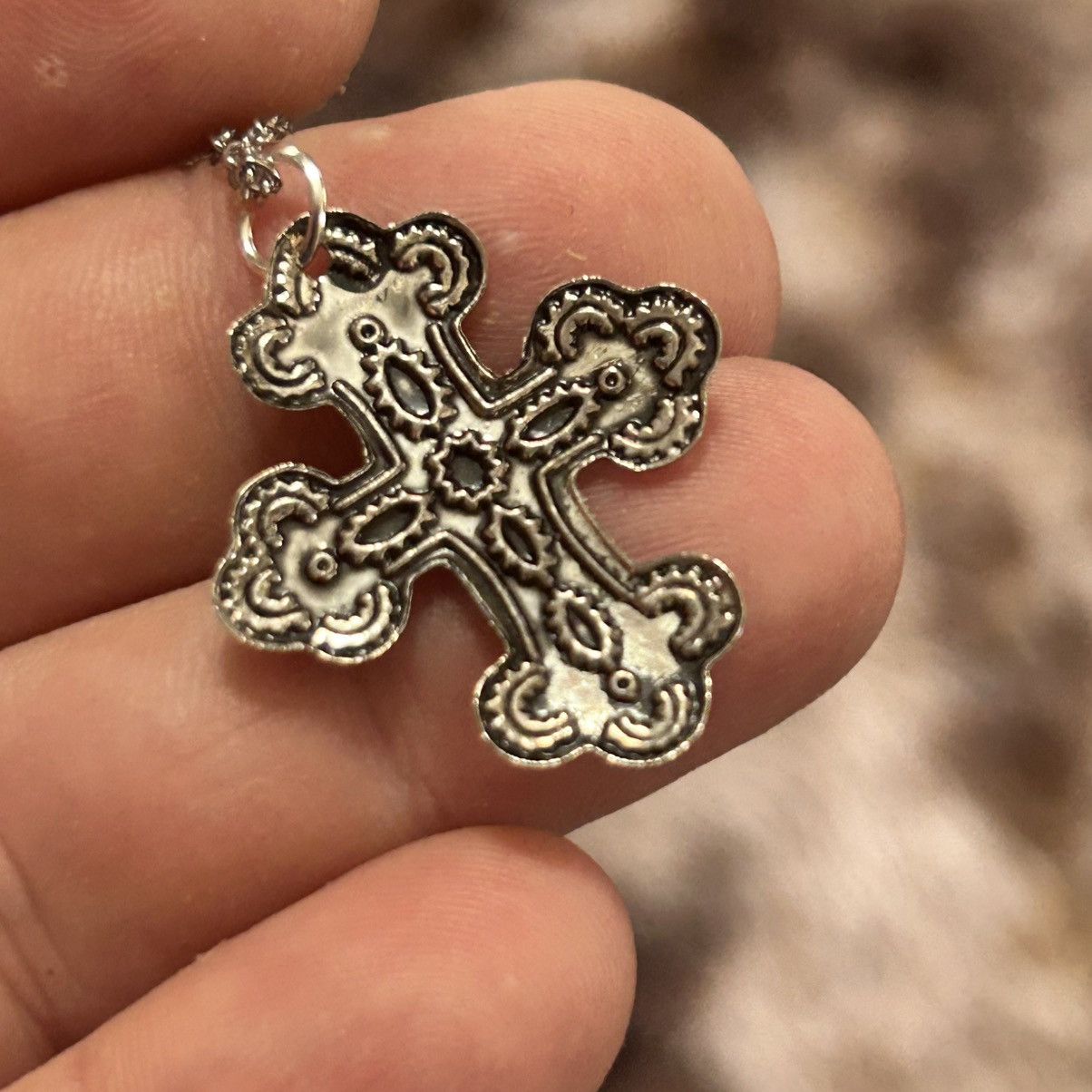 Handmade Handcrafted vintage aluminum filigree silver cross necklace Size ONE SIZE - 6 Thumbnail