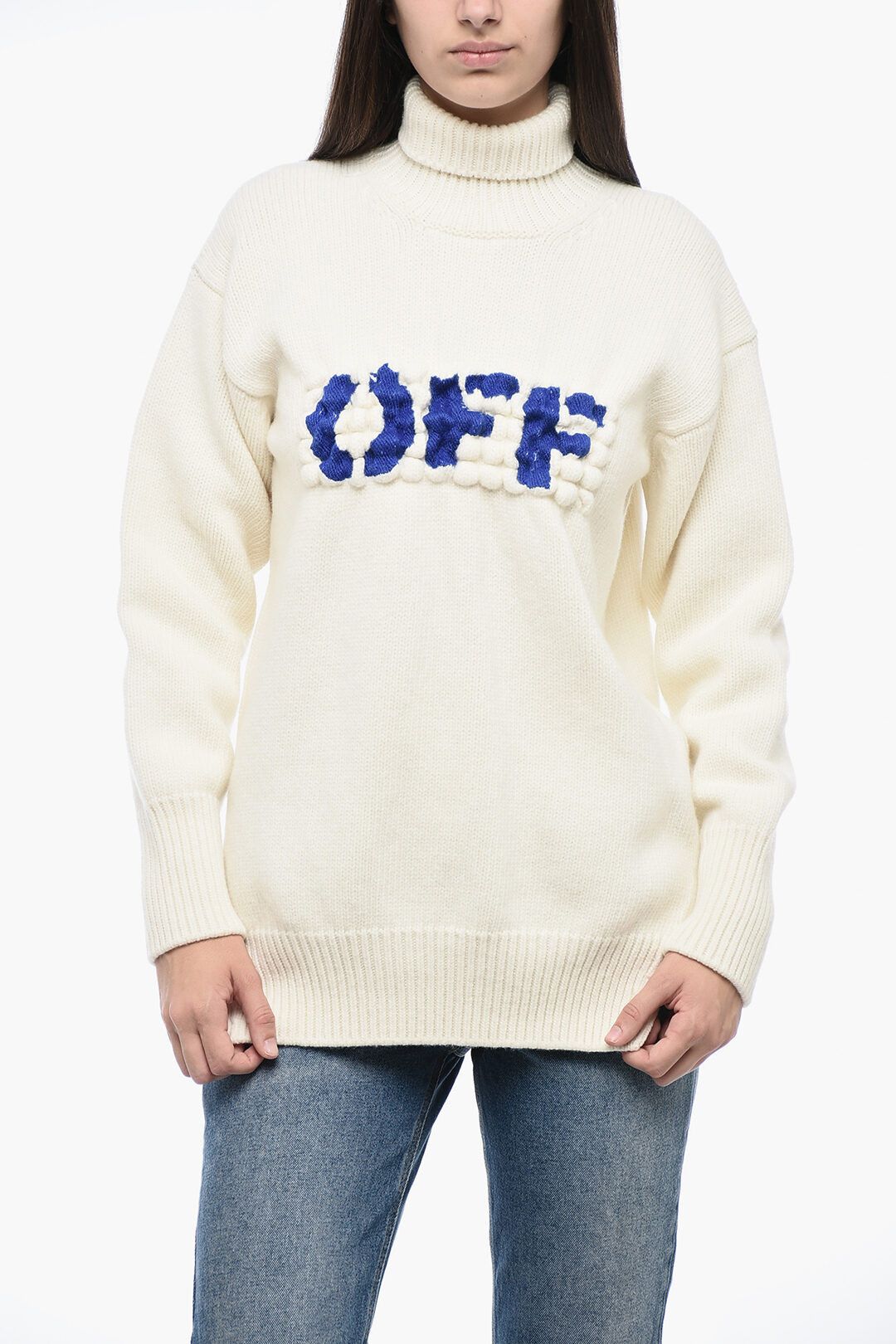 Off-White og1mm1125 Embroidered Logo Boiled Turtleneck Sweater Beige Size XS / US 0-2 / IT 36-38 - 1 Thumbnail