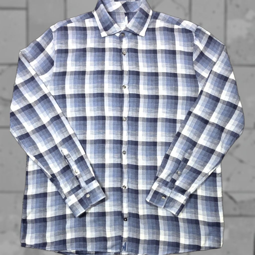 johnnie-O johnnie-O Mens Shirt XL Linen Blend Button-Up Shadow Plaid Roth Size US XL / EU 56 / 4 - 1 Thumbnail