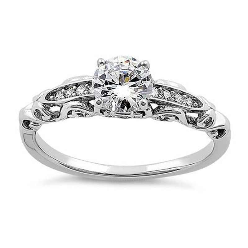 The Unbranded Brand Sterling Silver Timeless Round Cut Clear CZ Engagement Ring Size ONE SIZE - 1 Thumbnail