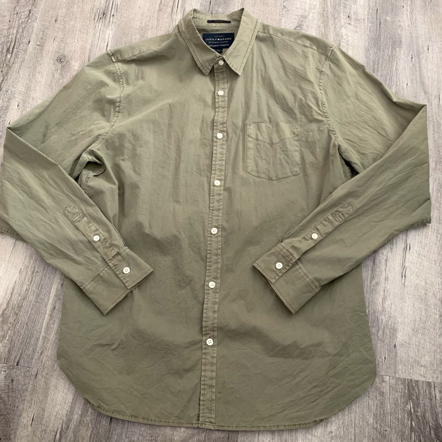 Lucky Brand LUCKY Brand Shirt Mens Large Green Slim Fit Saturday Stretch Casual Button Up Size US L / EU 52-54 / 3 - 7 Thumbnail
