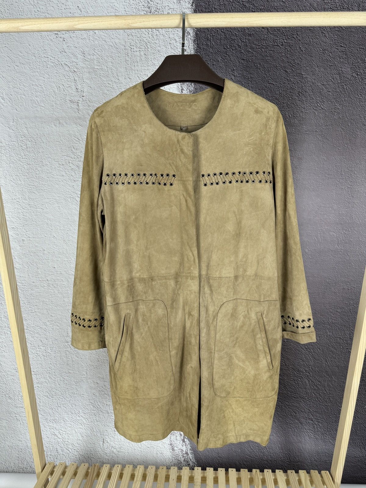 Designer MAX&MOI Paris brown goat suede leather jacket Size L / US 10 / IT 46 - 1 Thumbnail