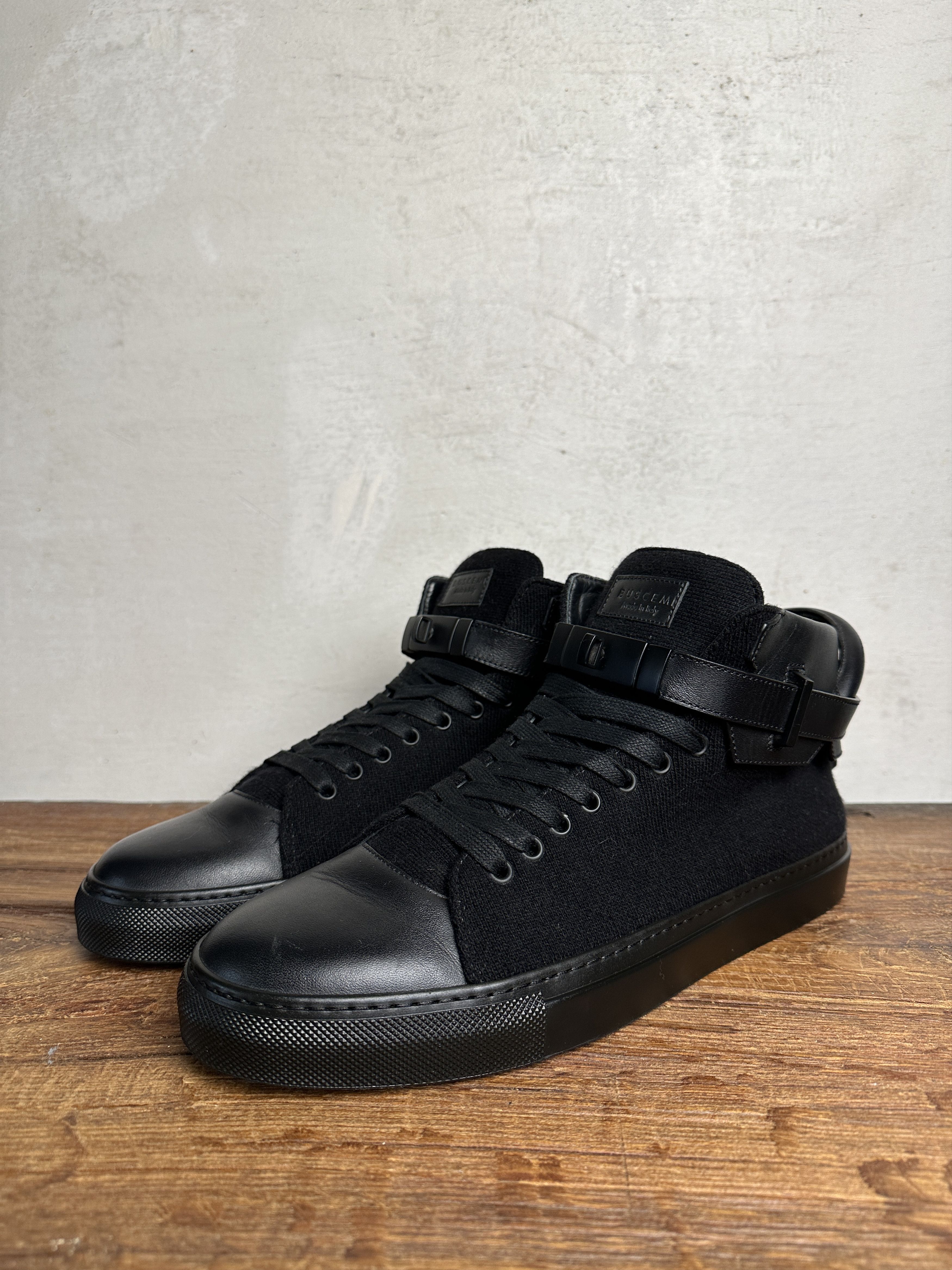 Buscemi Buscemi 100mm Clip Canvas Mid-Top Triple Black Sneakers Size US 12 / EU 45 - 2 Thumbnail