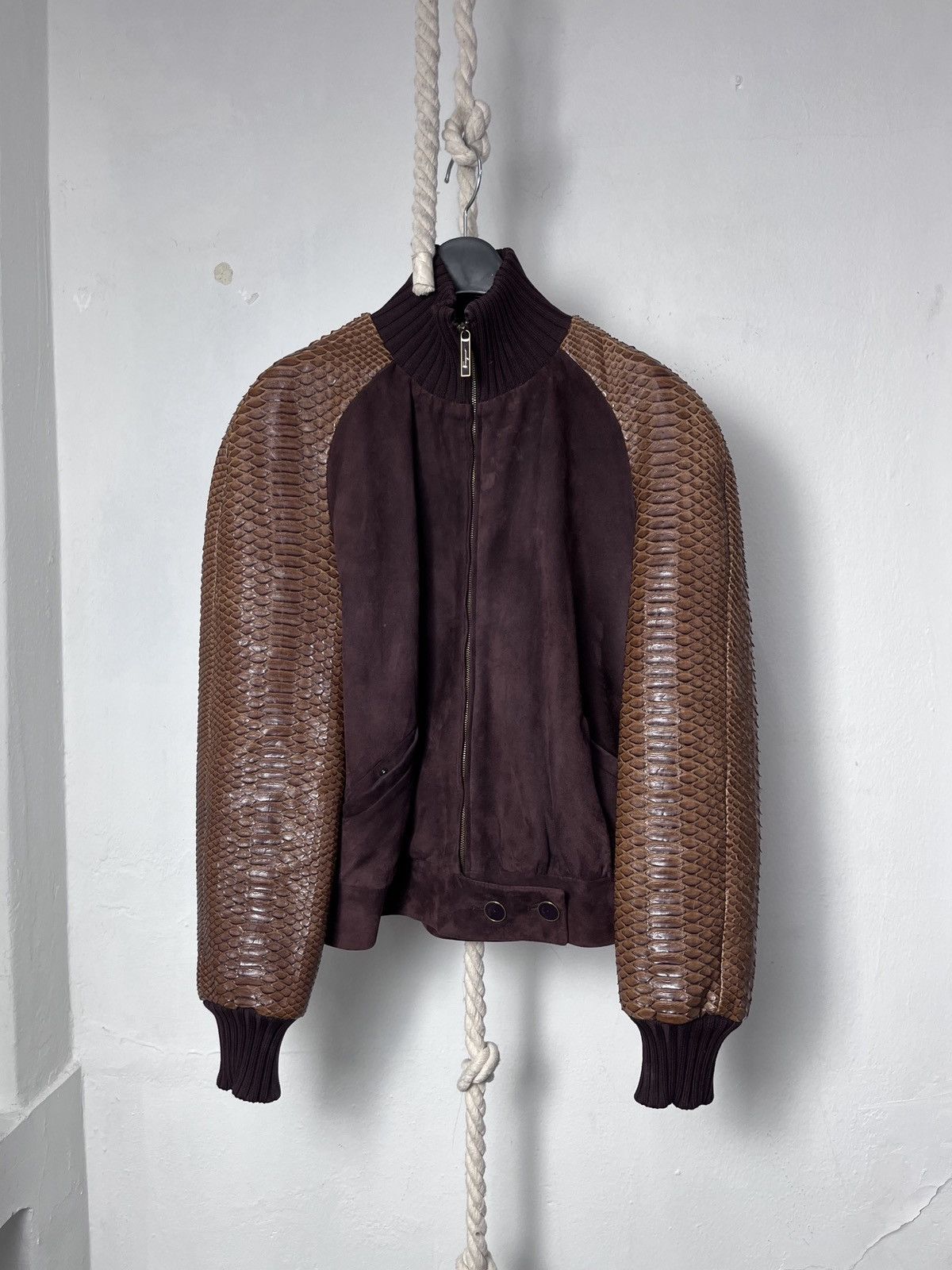 image of Salvatore Ferragamo 90's Real Python Bomber in Brown, Women's (Size Medium)