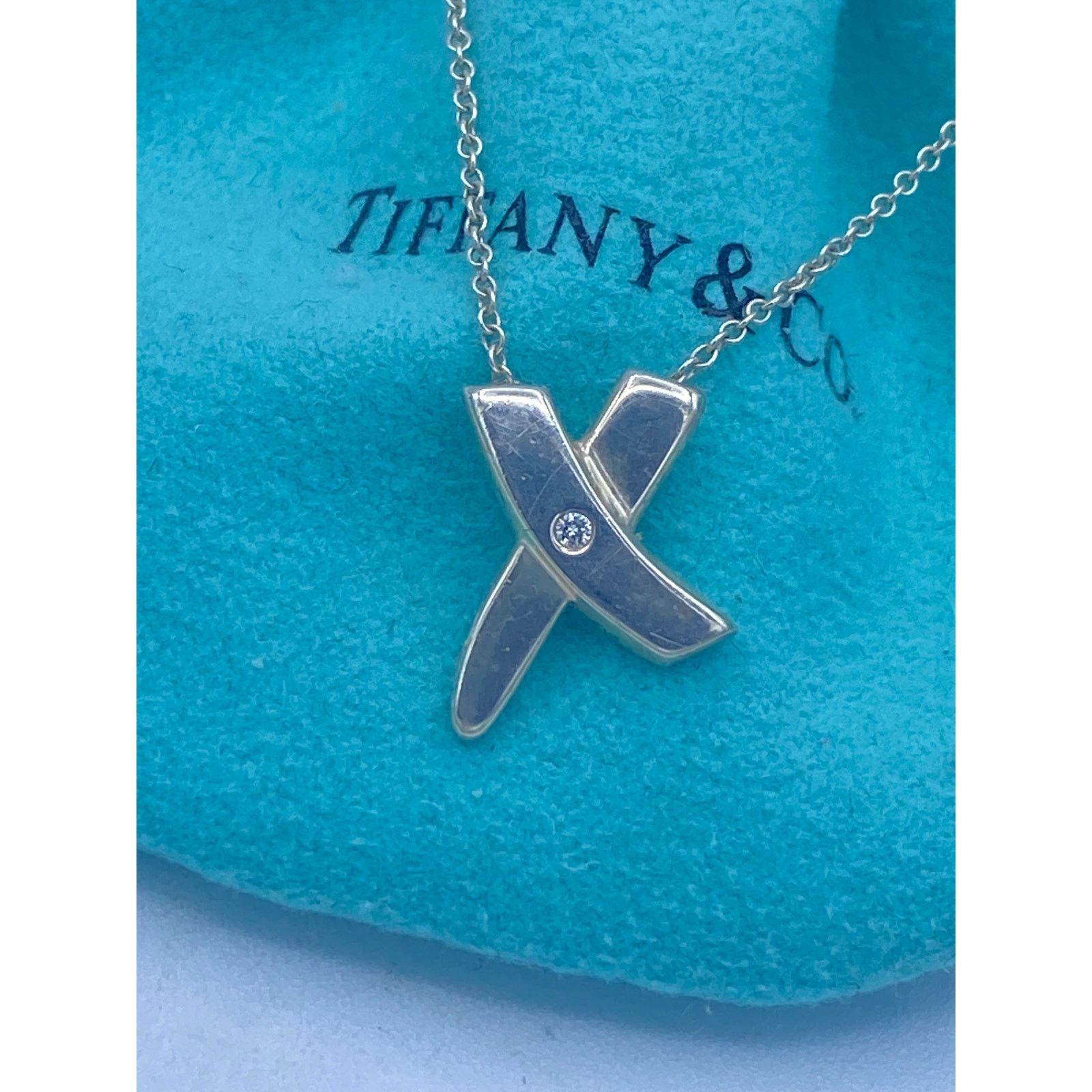 Tiffany & Co. Tiffany & Co. Sterling Silver Diamond X Pendant Necklace Size ONE SIZE - 1 Thumbnail
