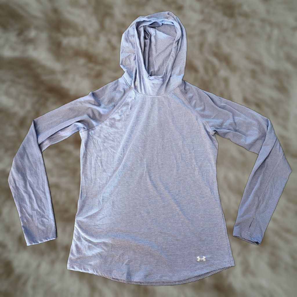 Under Armour Under Armour Run Cold Gear Hoodie Women M Thumb Holes Blue Striped Pocket Hoodie Size M / US 6-8 / IT 42-44 - 1 Thumbnail