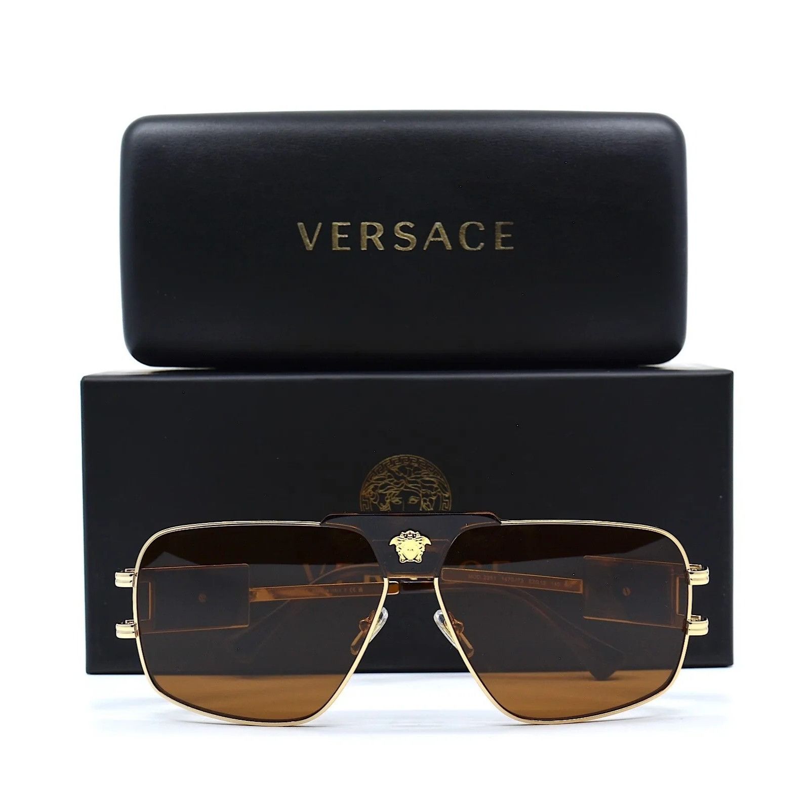 image of New Versace Ve2251 - 147073 Pilot Sunglasses in Brown, Men's