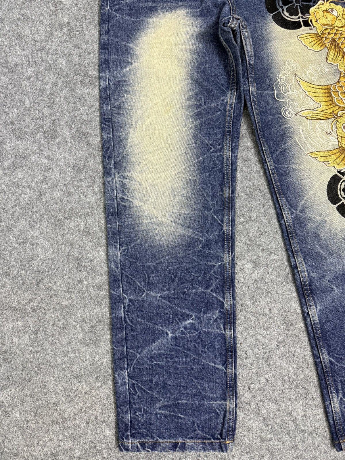 Karakuri Tamashii A4 Double Gold Koi Fish Embroidered Denim Size US 31 - 6 Thumbnail