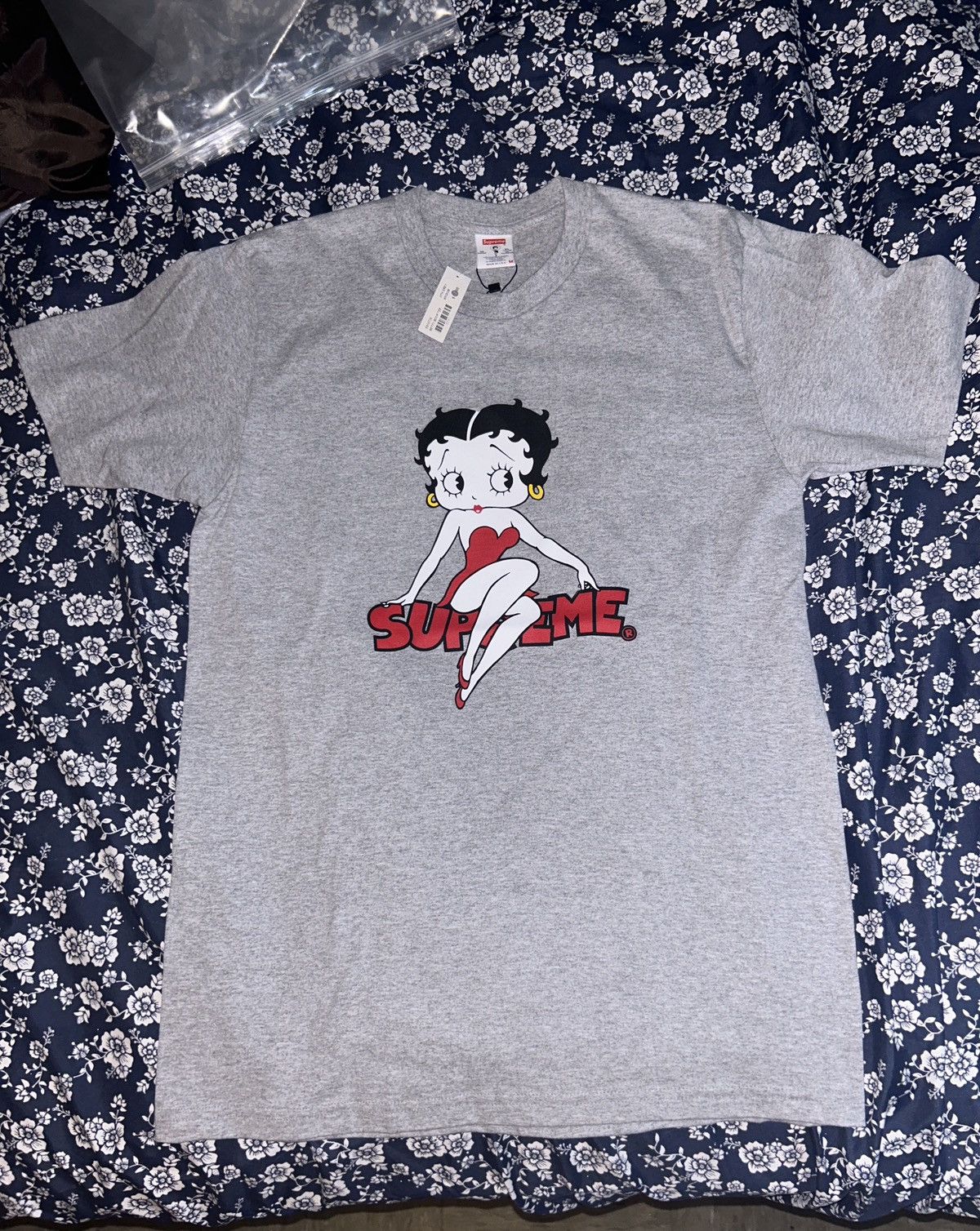 image of Supreme Betty Boop Tee Grey, Men's (Size Medium)