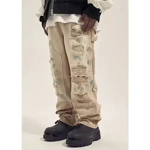 Designer × Japanese Brand × Vintage carpenter baggy ripped damaged pants Size US 32 / EU 48 - 1 Thumbnail