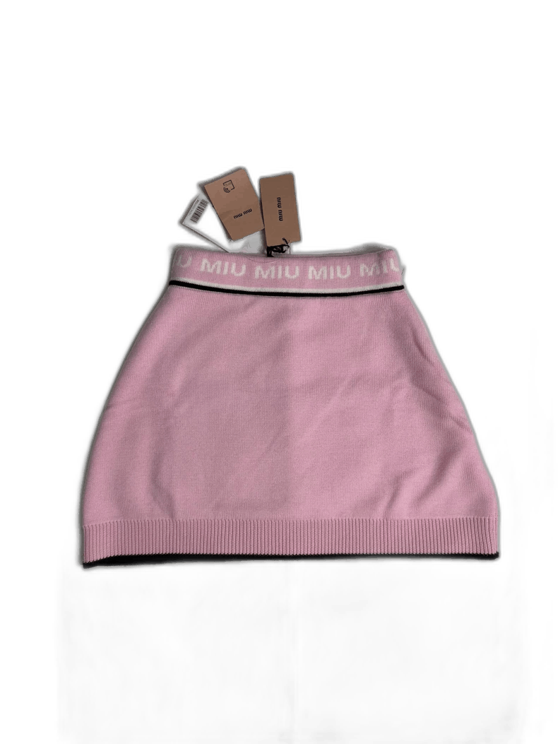 Miu Miu MiuMiu Pink Logo Knit Wool Skirt Size 38" / US 16 / IT 52 - 1 Thumbnail