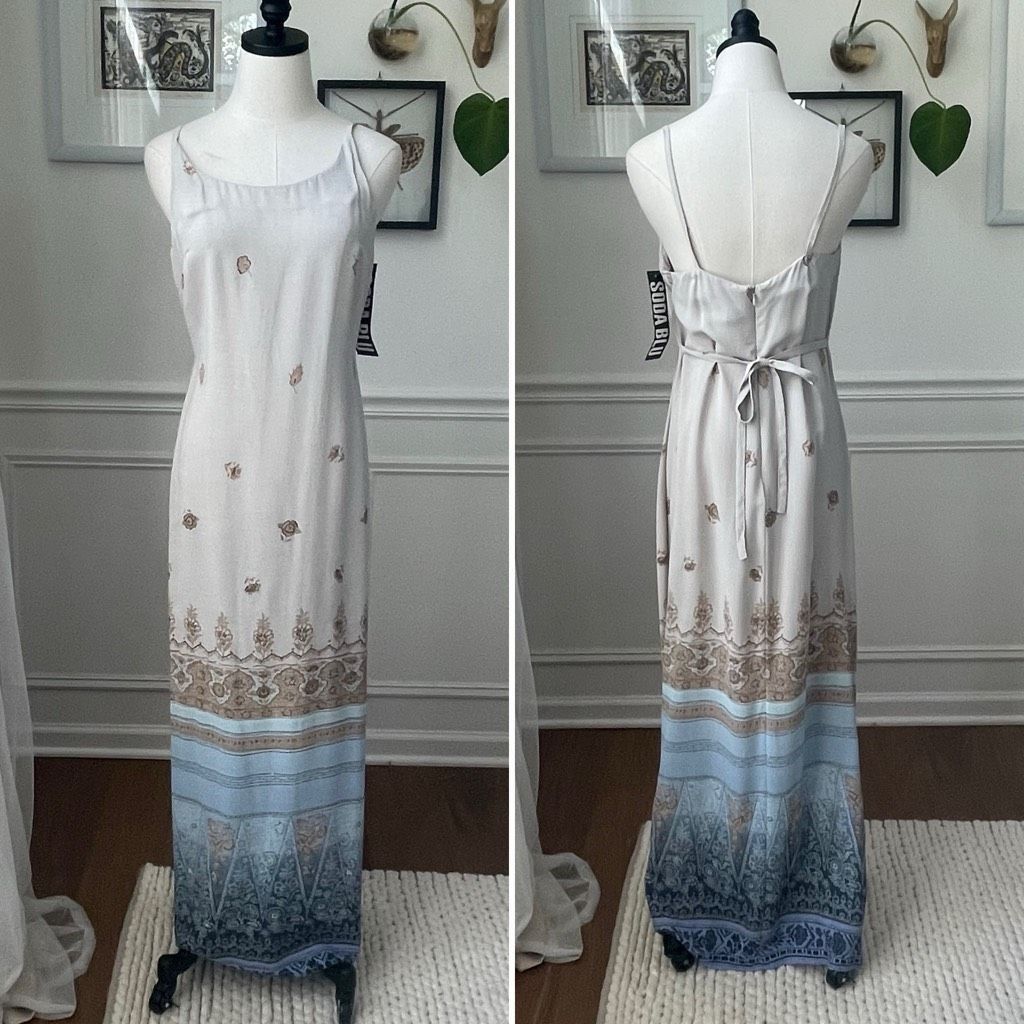 Vintage NWT NOS Vintage 90s Soda Blu Slip Maxi Dress Taupe Blue M Size M / US 6-8 / IT 42-44 - 1 Thumbnail