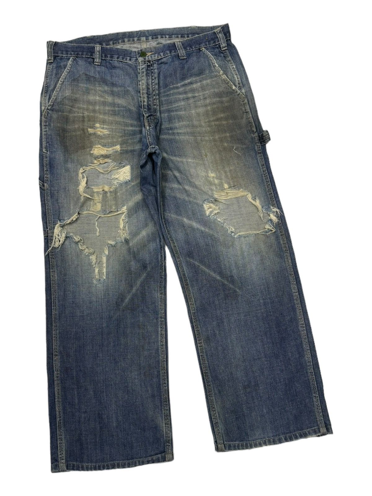 Japanese Brand 🔥OSHKOSH BAGGY THRASHED DISTRESS CARPENTER JEANS Size US 38 / EU 54 - 4 Thumbnail