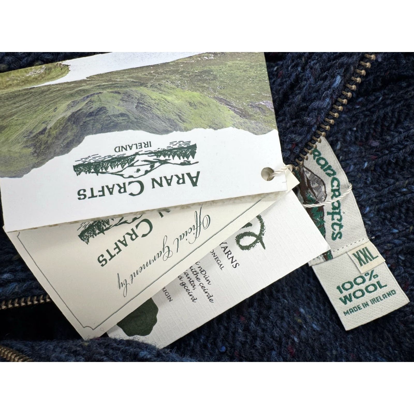 Vintage Aran Crafts - Wool Pullover Sweater, Blue, 2XL, Heavy Knit Zipper, Long Sleeve, Knit Wool, Ireland Made, Mens Size US XXL / EU 58 / 5 - 4 Thumbnail