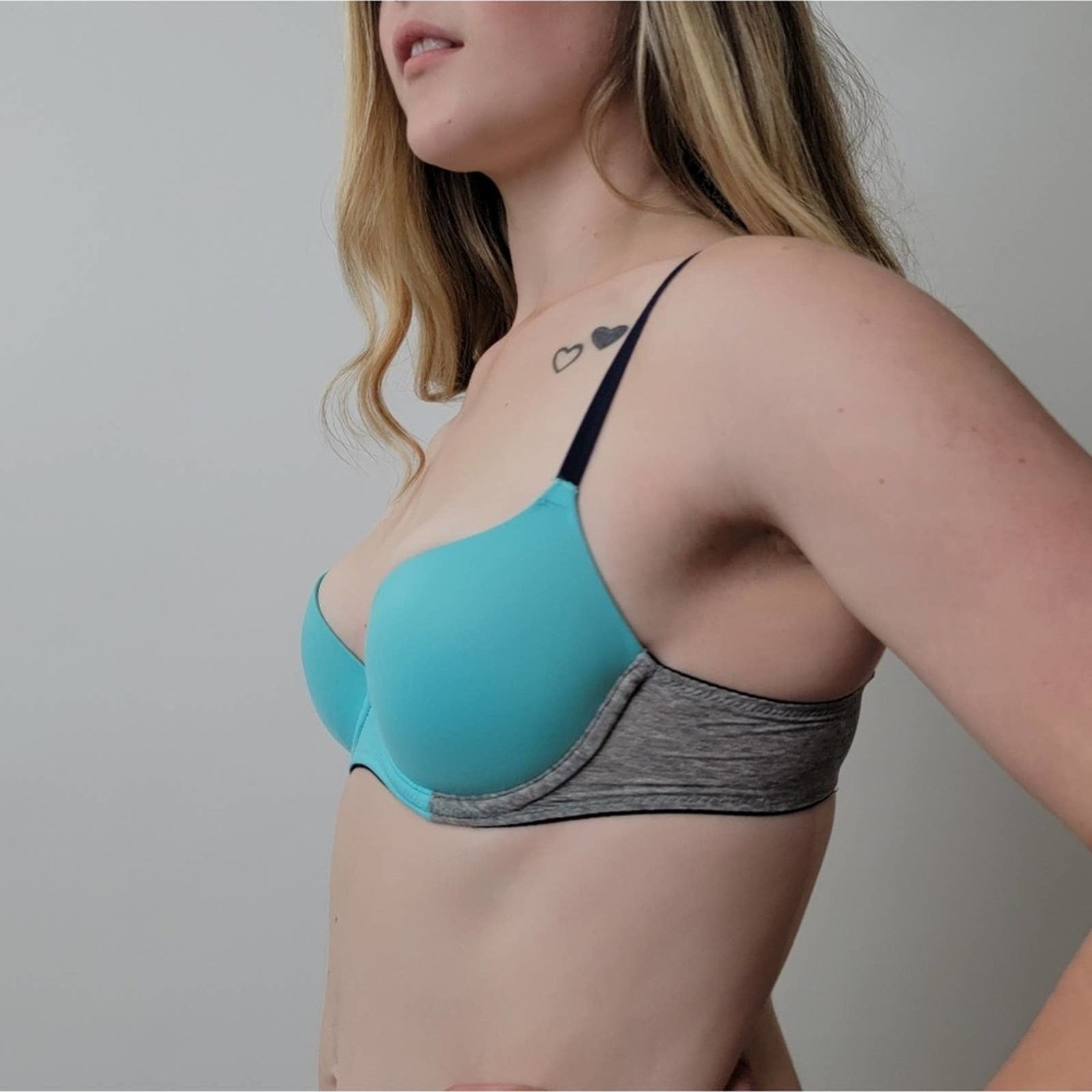 Pink Victoria's Secret PINK Push-up Top - Teal Blue, Heather Grey Size ONE SIZE - 2 Thumbnail