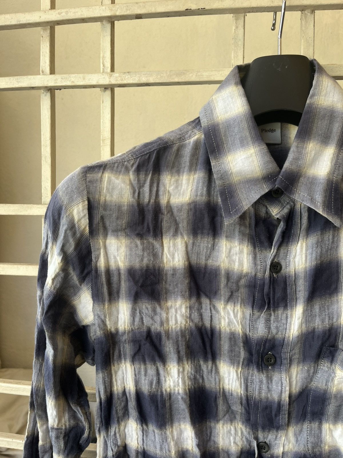 Japanese Brand × Pledge Plaid grey wrinkle shirt Size US S / EU 44-46 / 1 - 5 Thumbnail