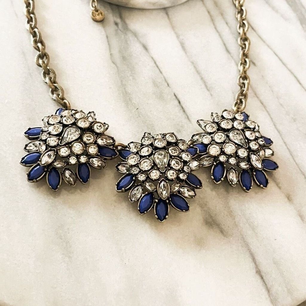 Loft LOFT Statement Necklace Blue Clear Silver Toned Metal Size ONE SIZE - 2 Thumbnail