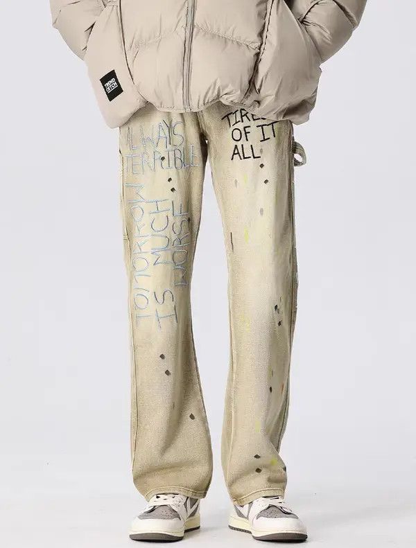 VIBE Vintage embroidered splash-ink distressed washed jeans Size US 32 / EU 48 - 5 Thumbnail