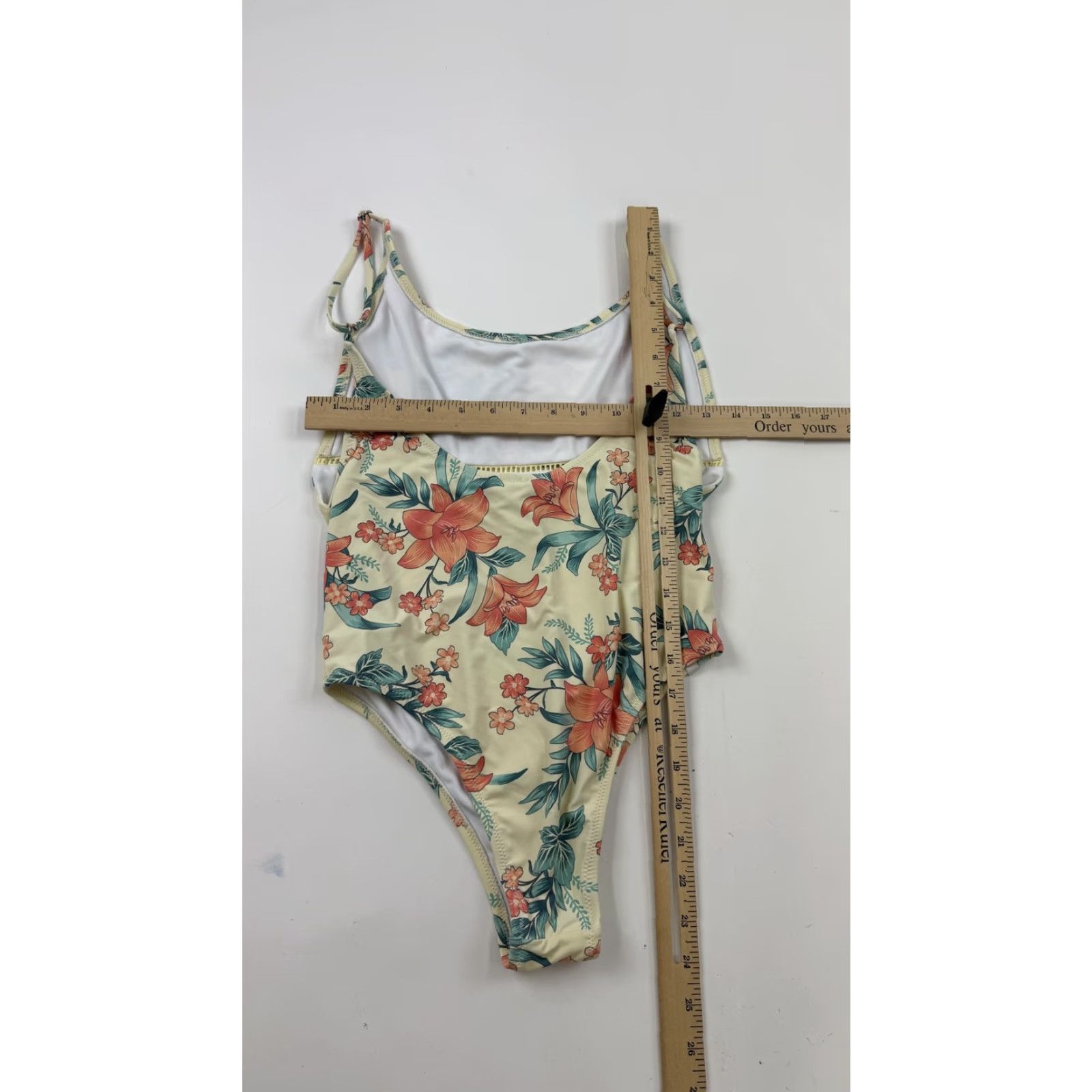 Rhythm Rhythm One Piece Swimsuit Womens Medium Yellow Floral Adjustable Straps Low Back Multicolor Floral _Lined_ 90s? Size ONE SIZE - 5 Thumbnail