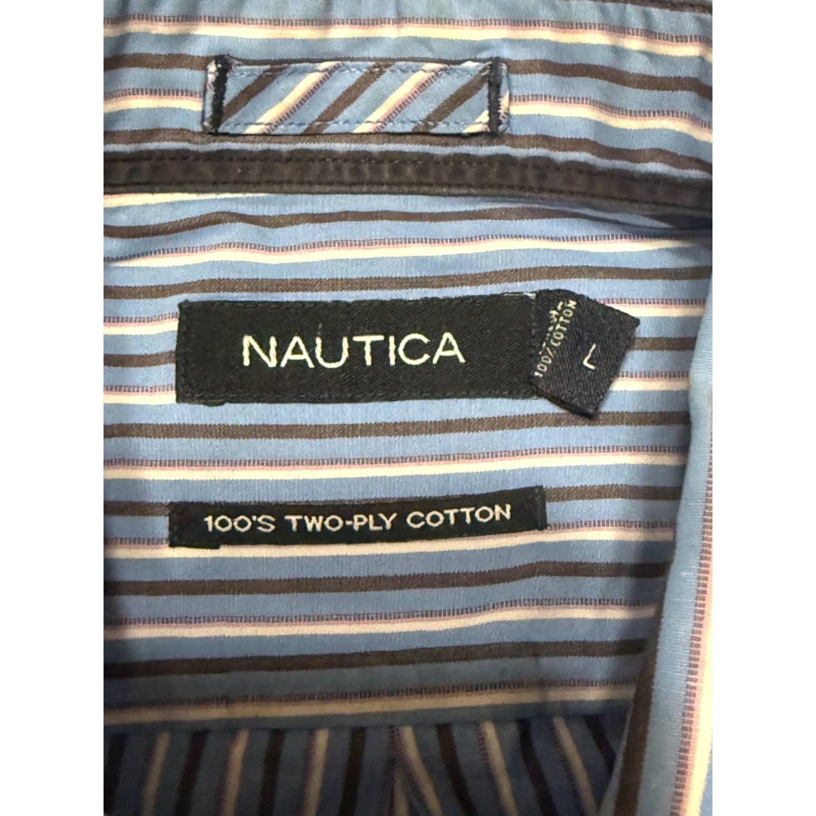 Nautica Nautica Shirt Mens Large Blue White Brown Striped Button Up 100s Two Ply Cotton Shirt Mens Large Blue Striped Button-Up Nautica Size US L / EU 52-54 / 3 - 5 Thumbnail