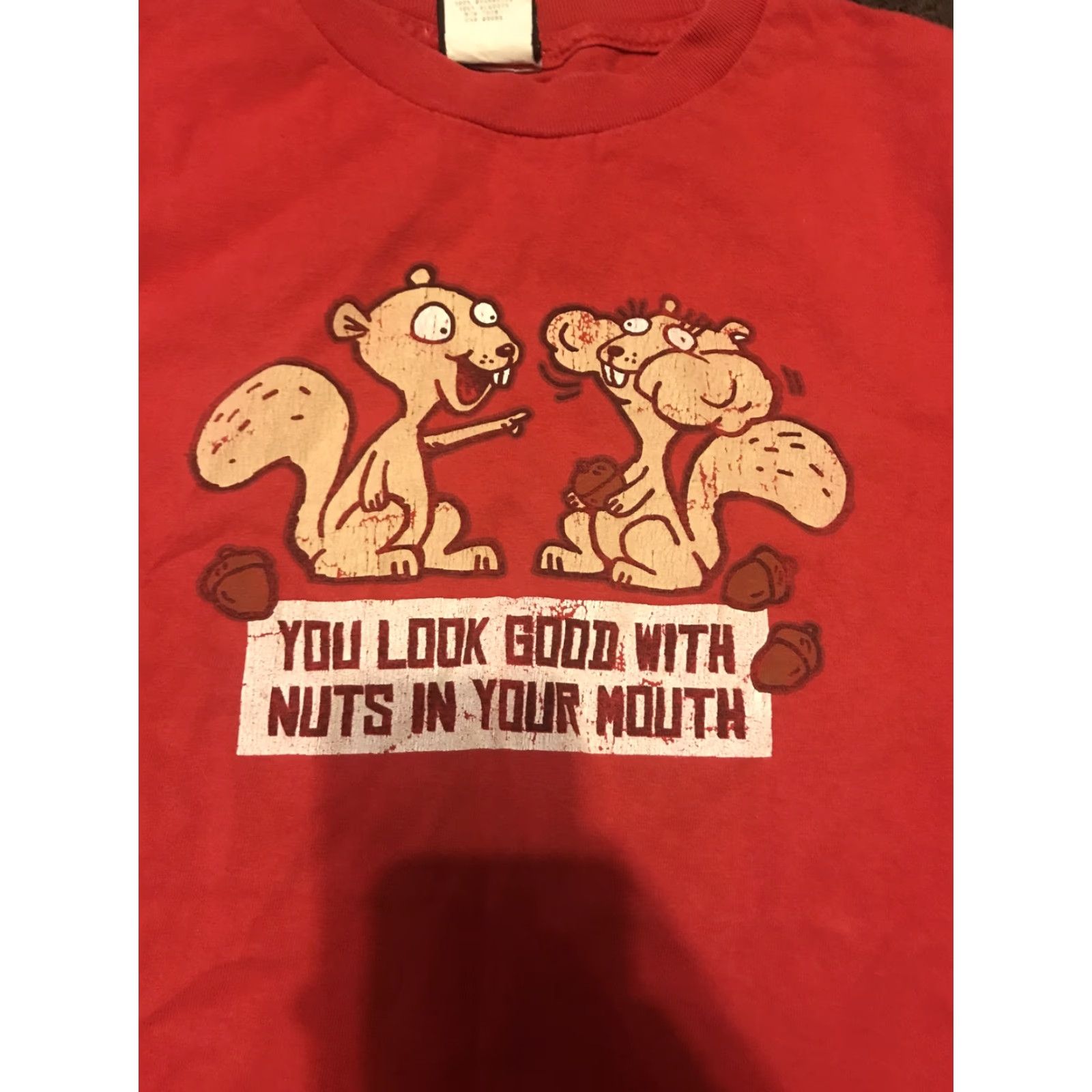 Anchor Blue VINTAGE Anchor Blue T-Shirt Mens S Red Crew Neck Short Sleeve 90s Funny Animals You Look Good With Nuts Shirt Size US S / EU 44-46 / 1 - 2 Thumbnail