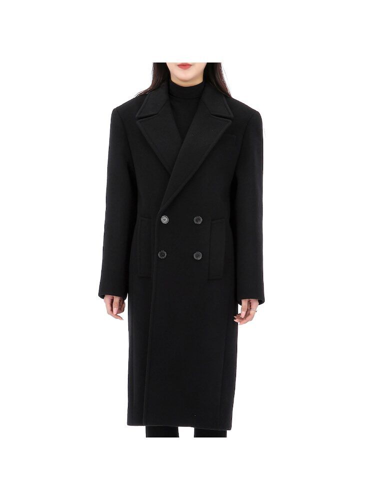 o1tp1o1224 Double Breasted Wool Coat in Noir