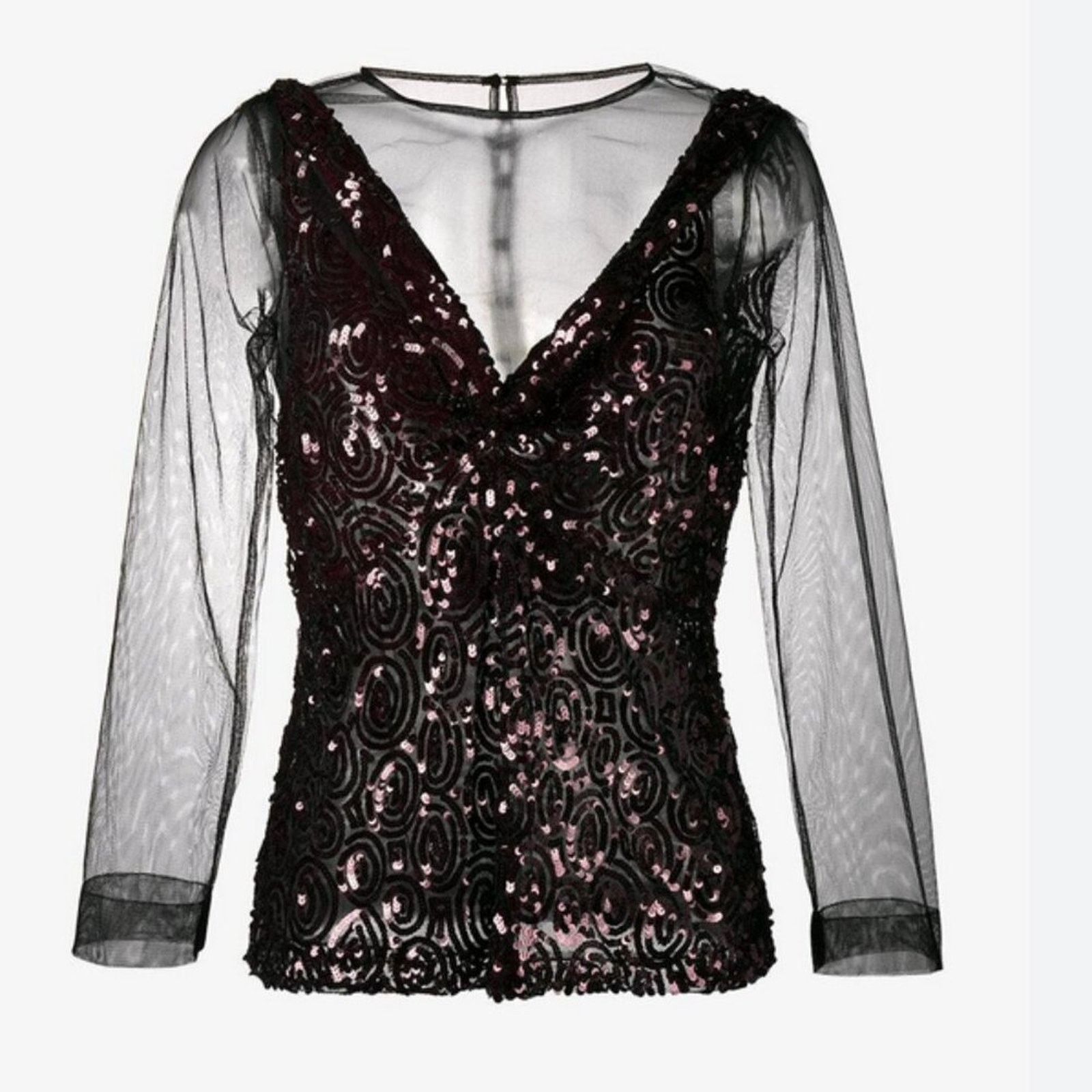Dries Van Noten Dries Van Noten Carti net mesh purple sequins layered top Size S / US 4 / IT 40 - 1 Thumbnail